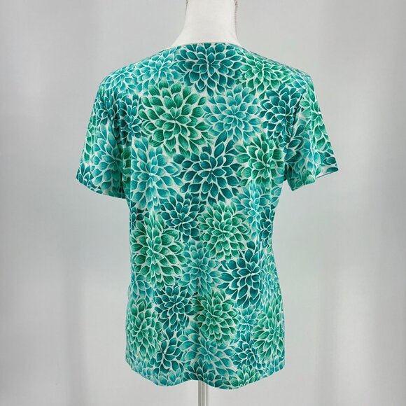 Karen Scott Womens Green & Blue Floral Short Sleeve Top Size L Cotton/Polyester - Picture 3 of 8